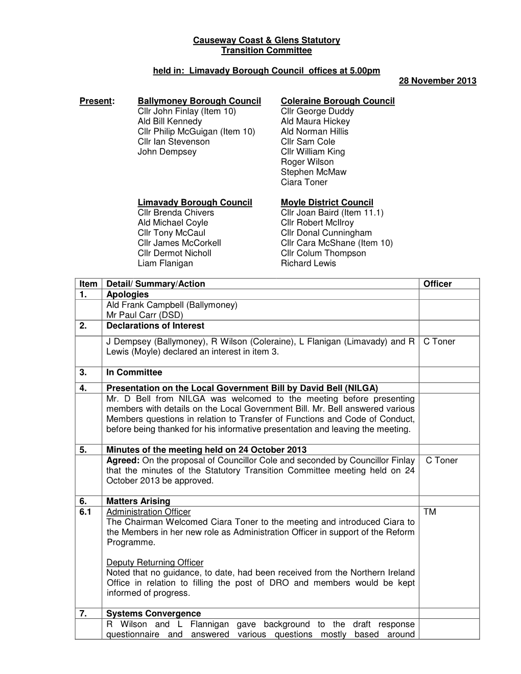 Causeway Coast & Glens Statutory Transition Committee Held In