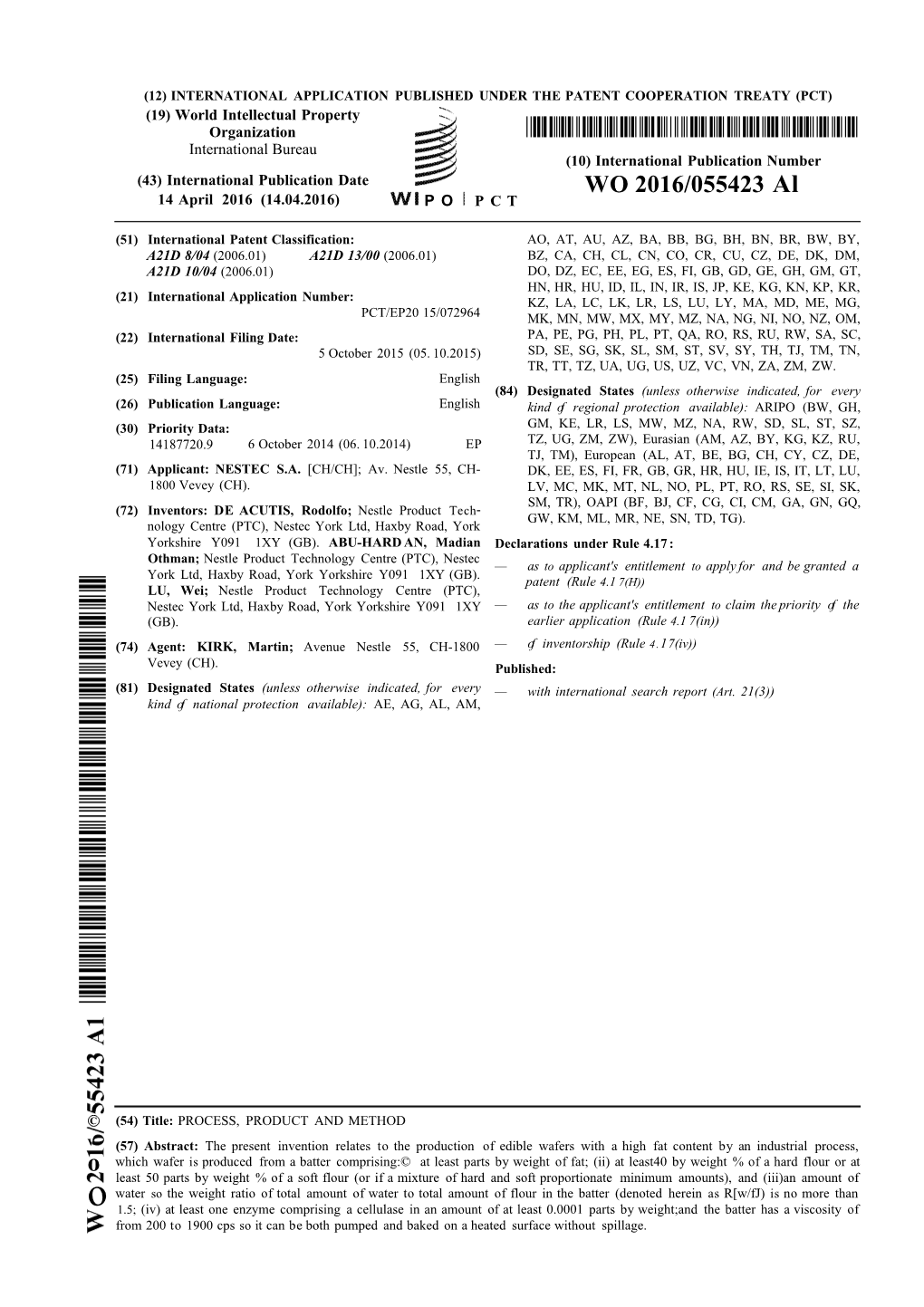 WO 2016/055423 Al 14 April 2016 (14.04.2016) P O P C T