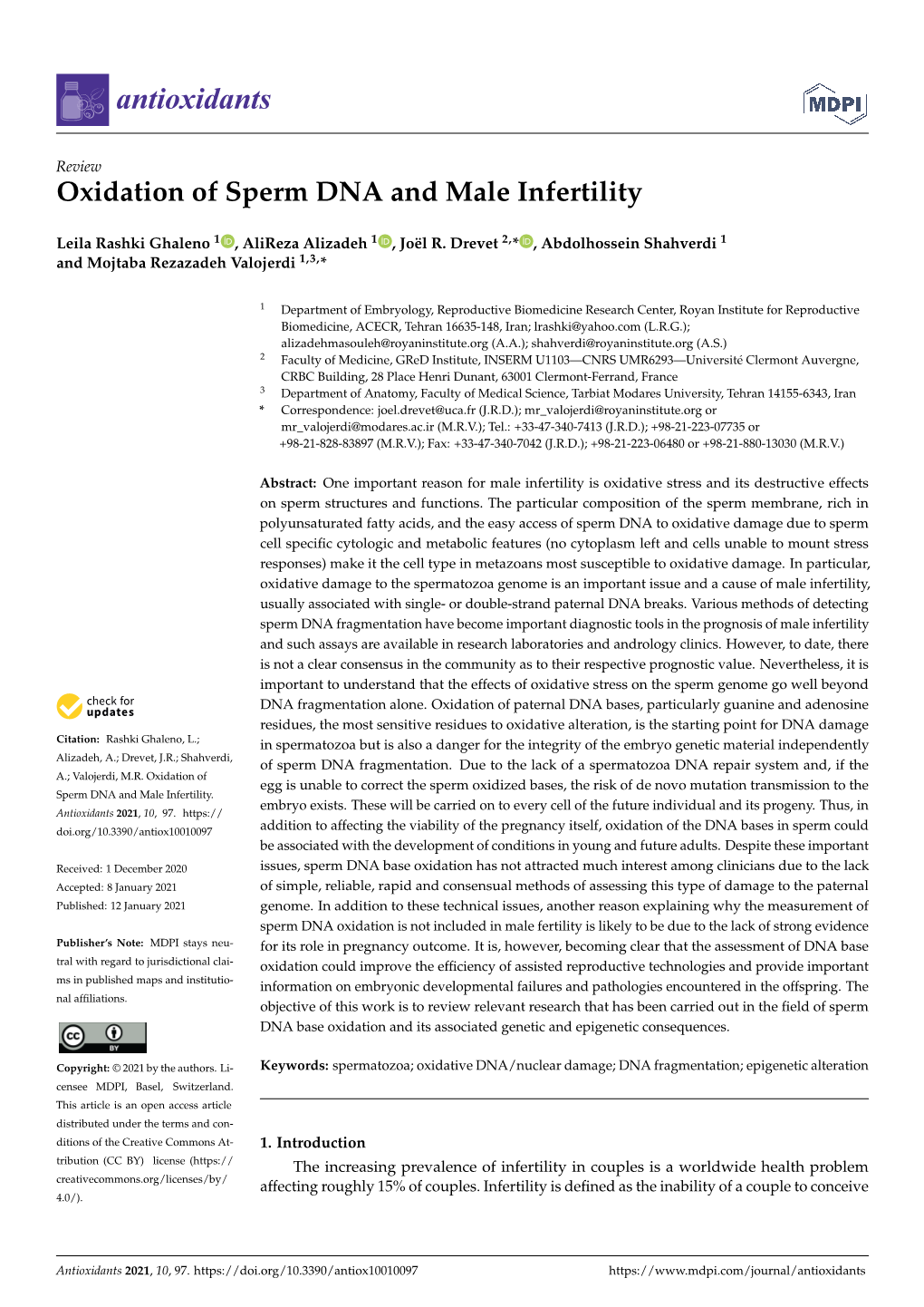 Oxidation of Sperm DNA and Male Infertility