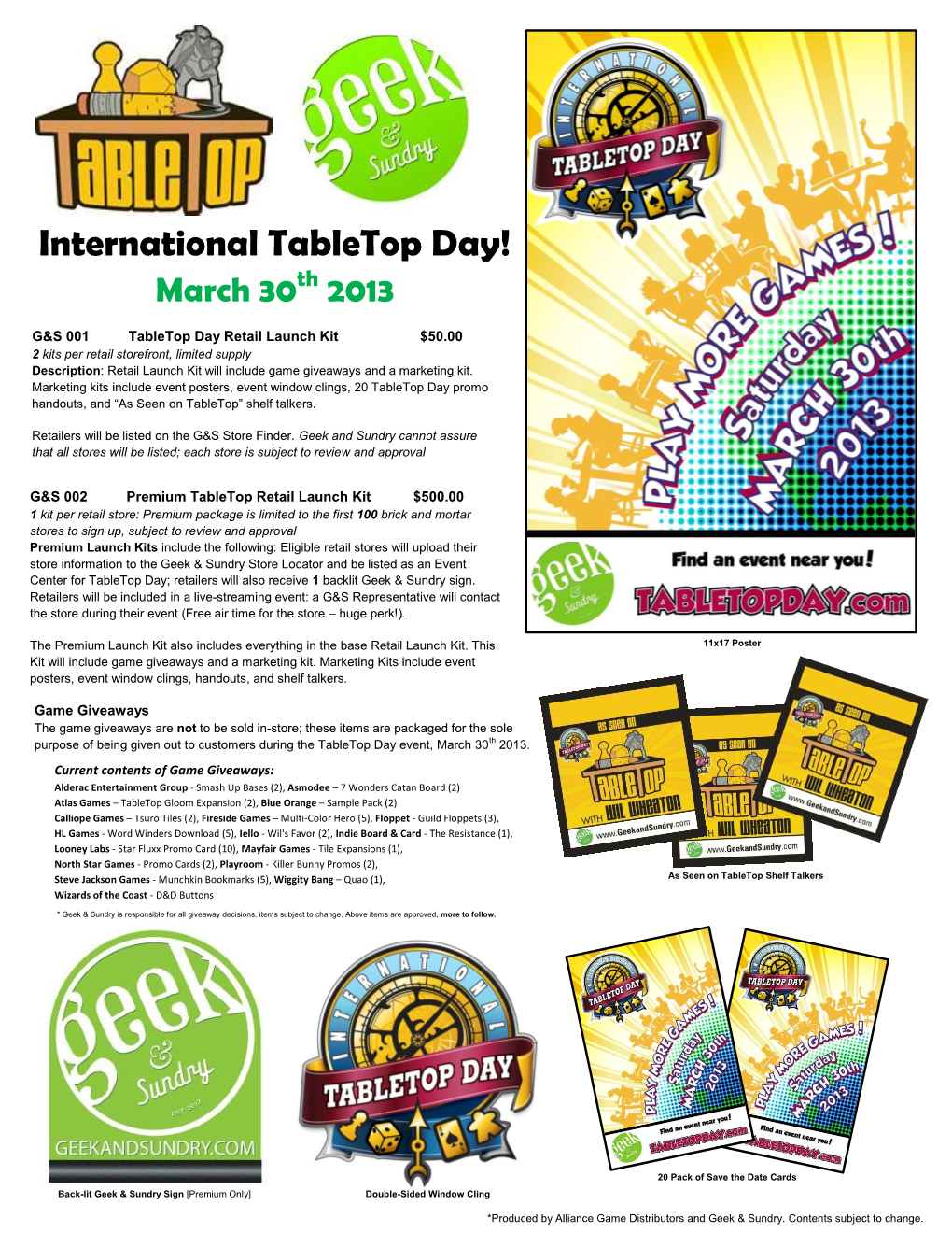 International Tabletop Day! March 30Th 2013