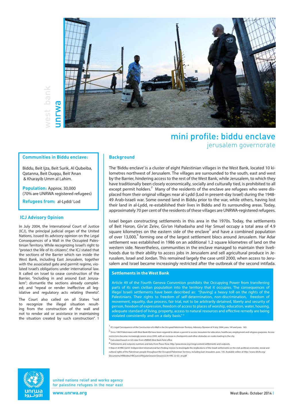 West Bank Unrwa Mini Profile: Biddu Enclave