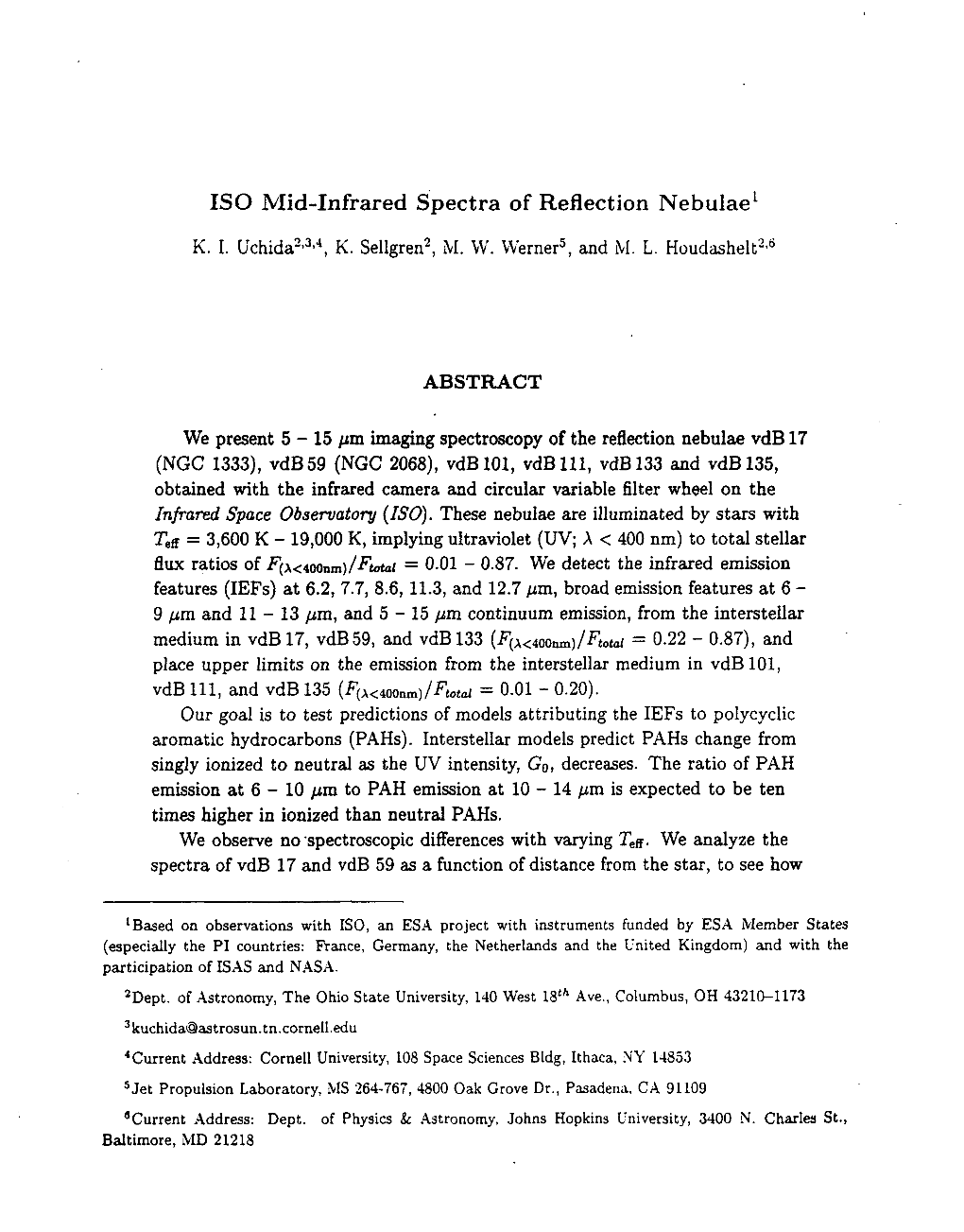 IS0 Mid-Infrared Spectra of Reflection Nebulae'