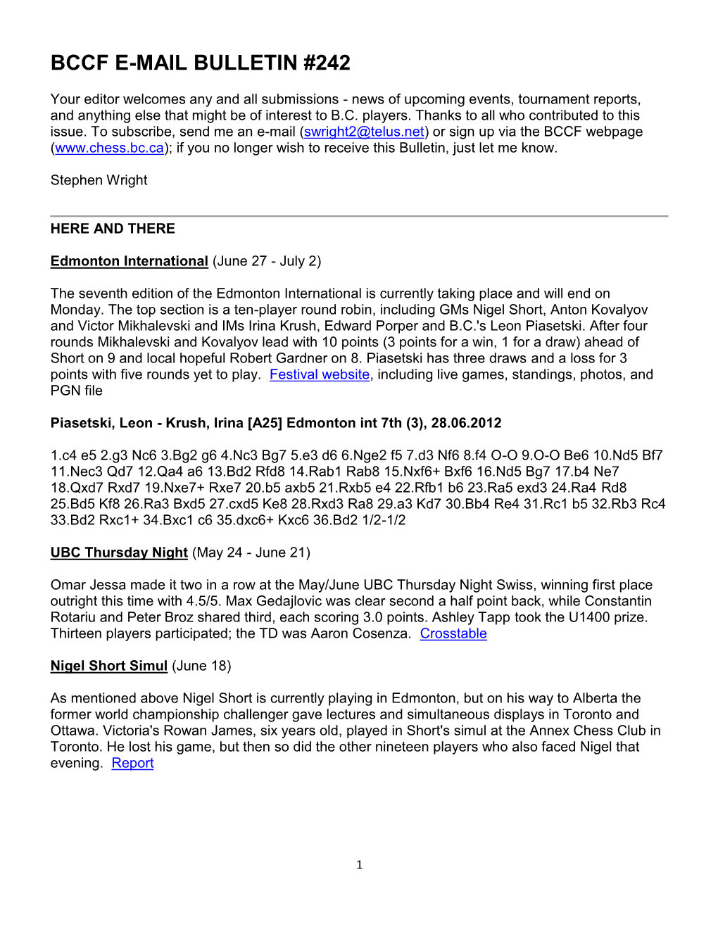 Bccf E-Mail Bulletin #242