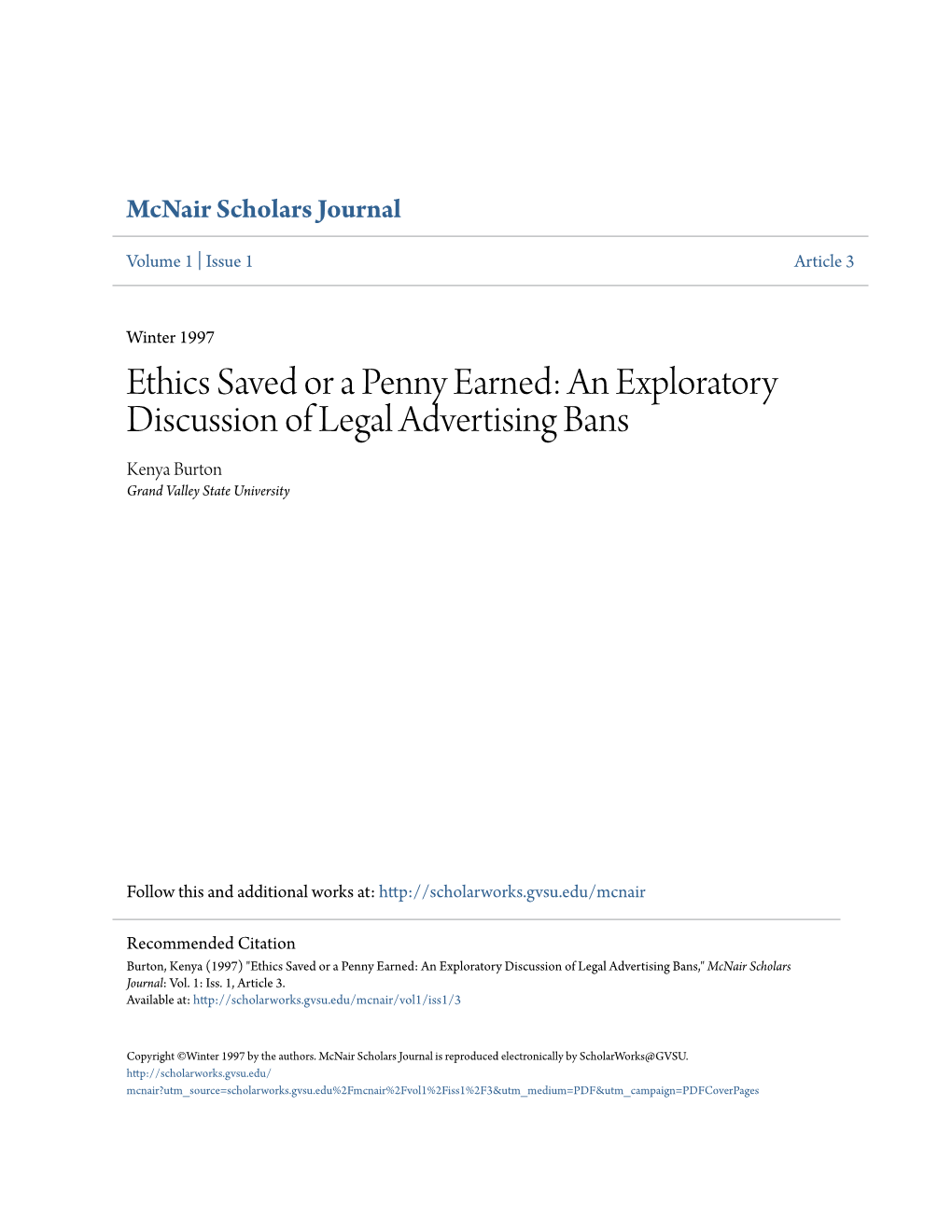 An Exploratory Discussion of Legal Advertising Bans Kenya Burton Grand Valley State University