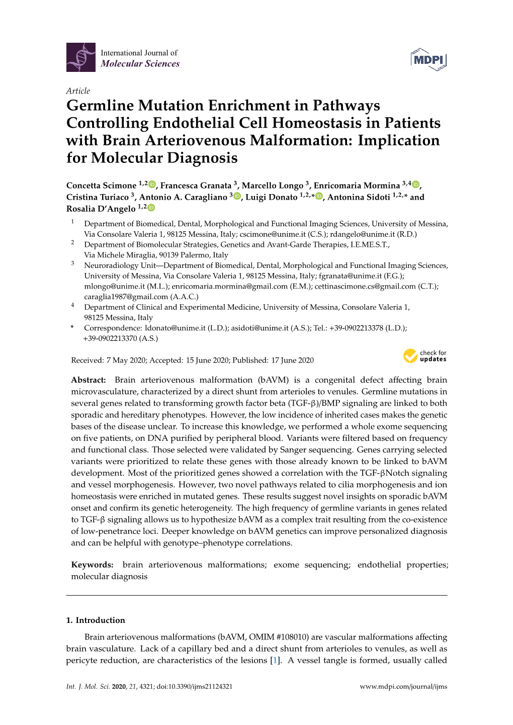 Germline Mutation Enrichment in Pathways Controlling Endothelial