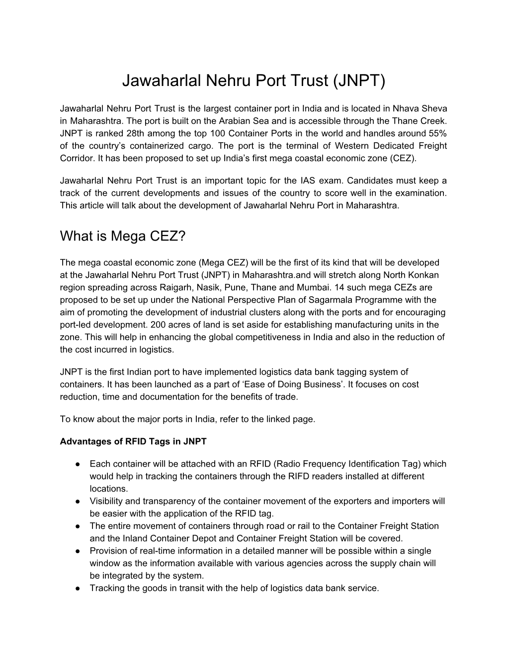 Jawaharlal Nehru Port Trust (JNPT)