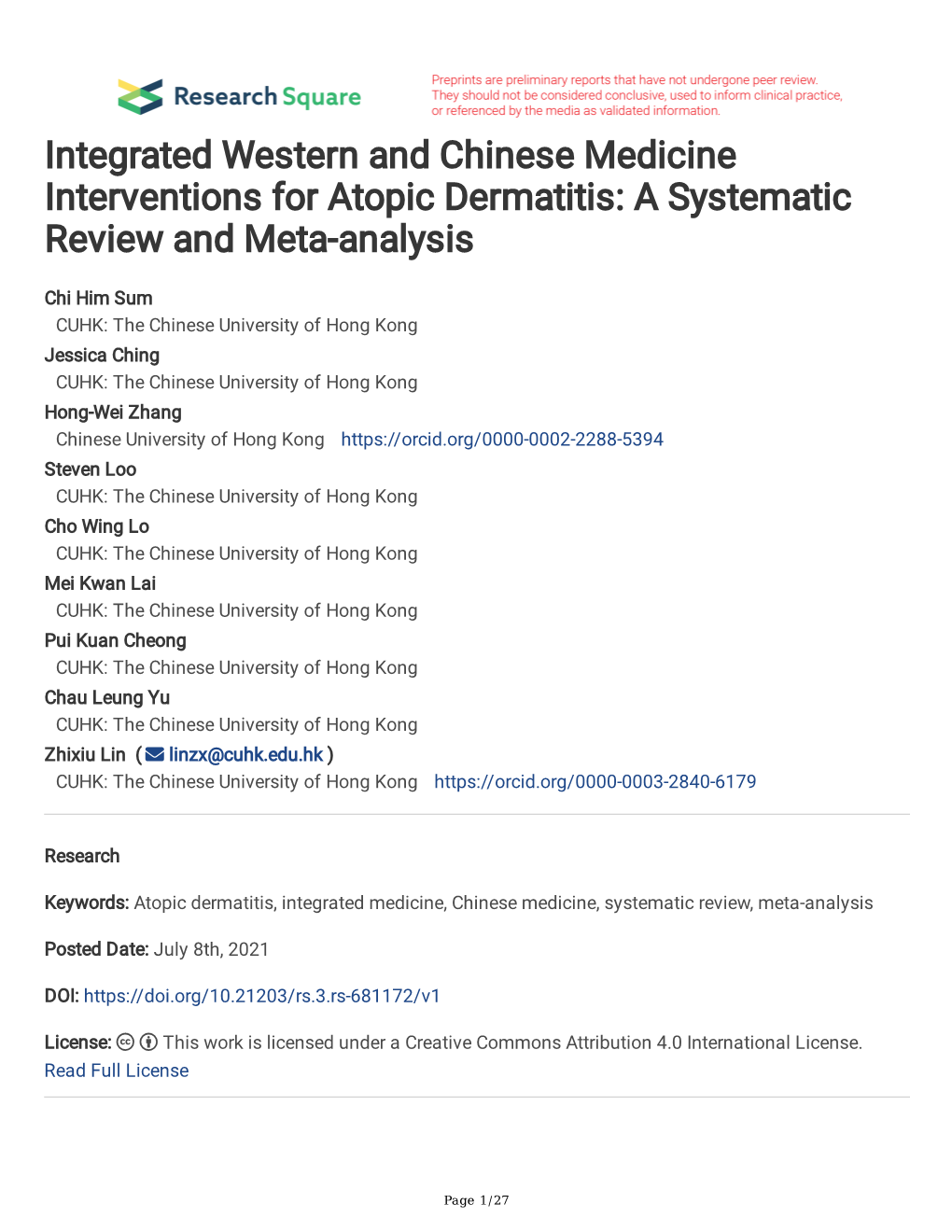 Integrated Western and Chinese Medicine Interventions for Atopic Dermatitis: a Systematic Review and Meta-Analysis