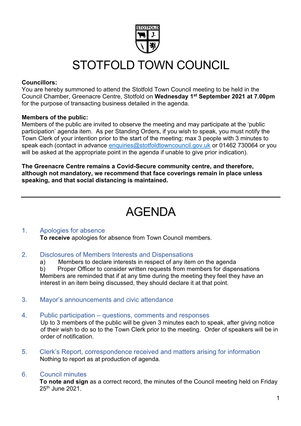 Stotfold Town Council Agenda