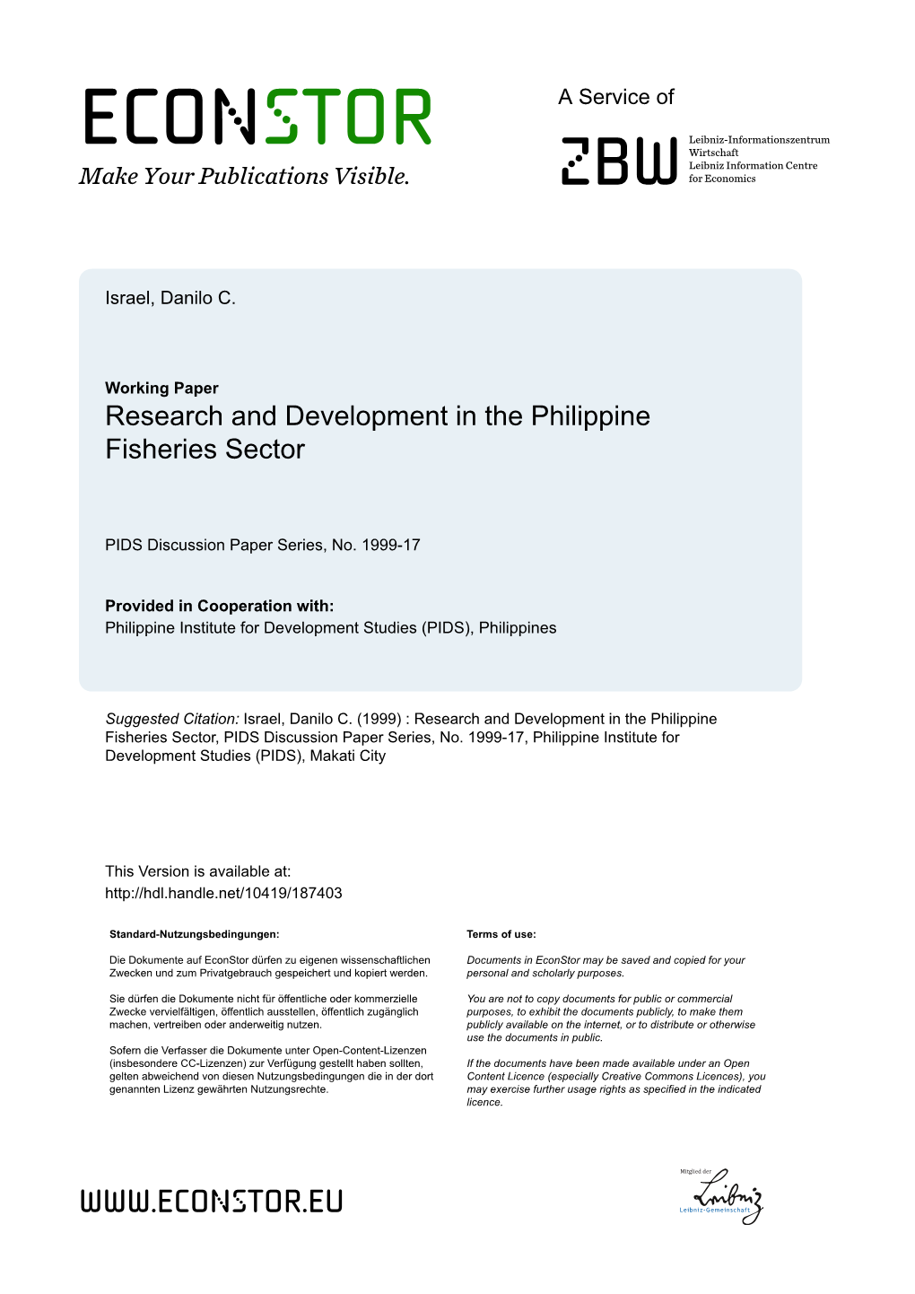 Research and Development in the Philippine Fisheries Sector