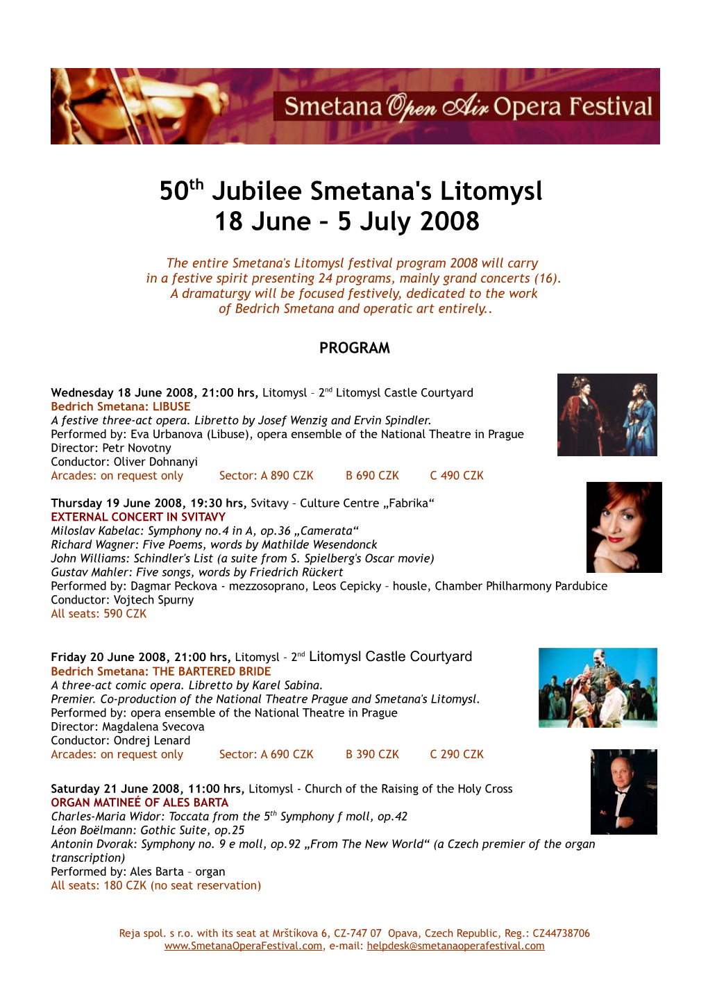 50Th Jubilee Smetana's Litomysl 18 June – 5 July 2008