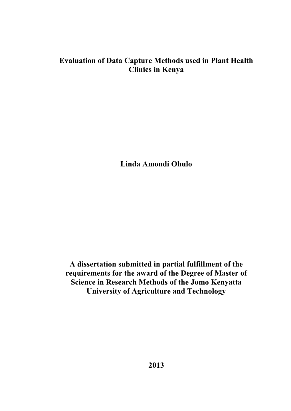 Evaluation of Data Capture Methods Used in Plant Health Clinics in Kenya