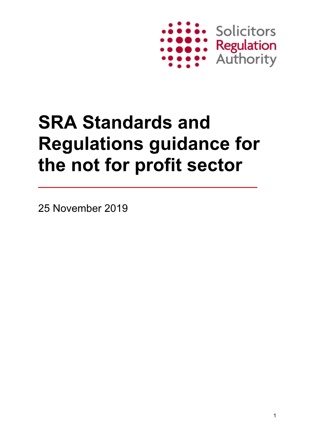 SRA Standards and Regulations Guidance for the Not for Profit Sector
