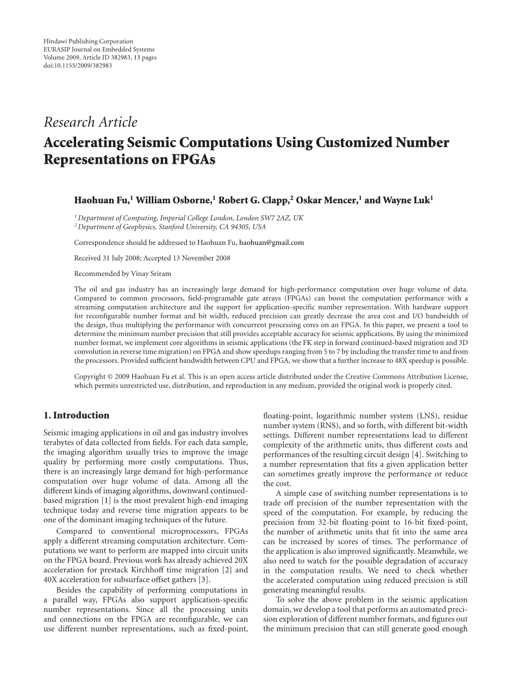 Accelerating Seismic Computations Using Customized Number Representations on Fpgas