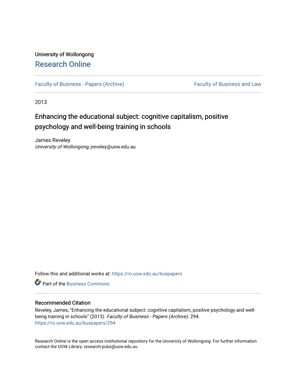 Cognitive Capitalism, Positive Psychology and Well-Being Training in Schools