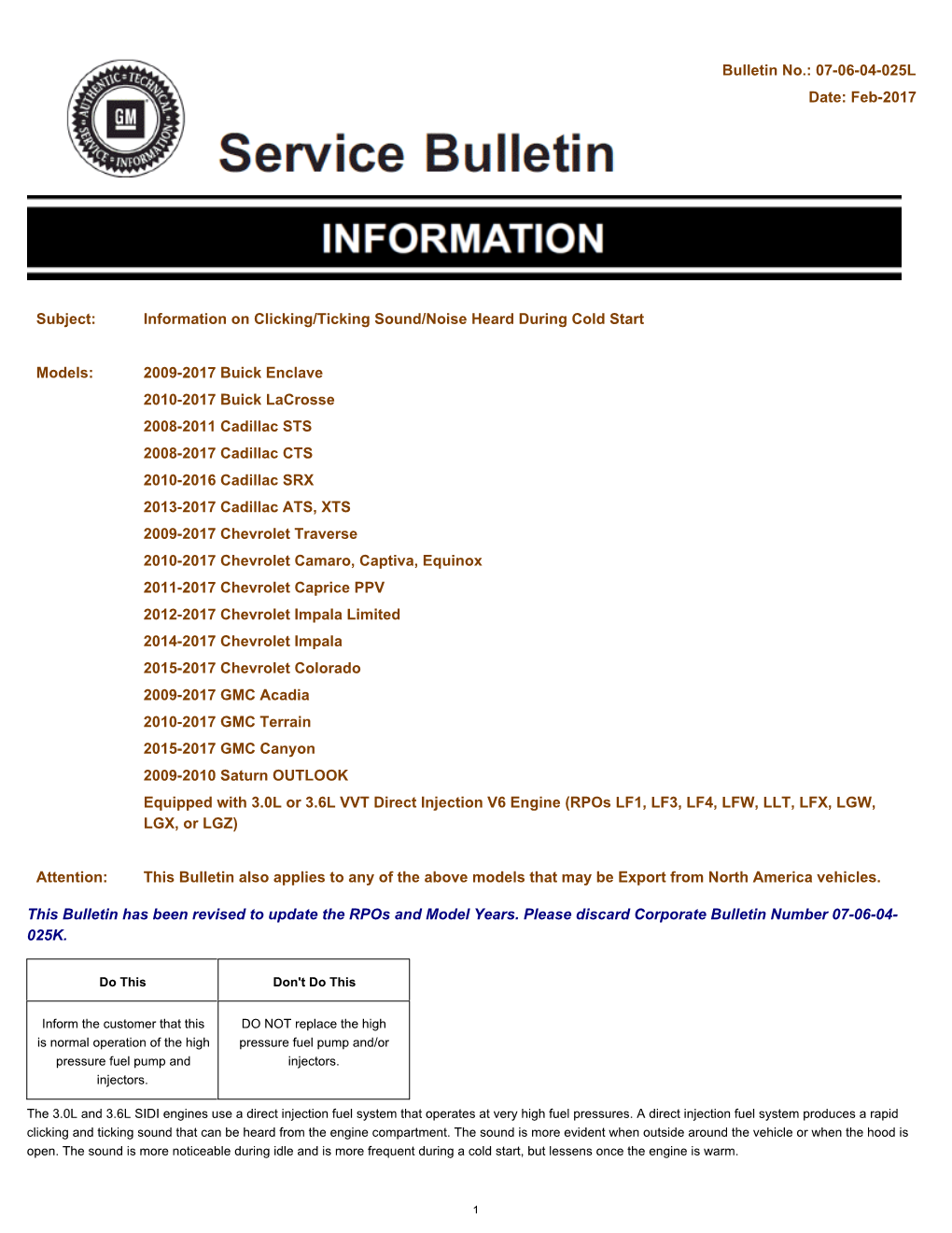 Bulletin No.: 07-06-04-025L Date: Feb-2017 Subject