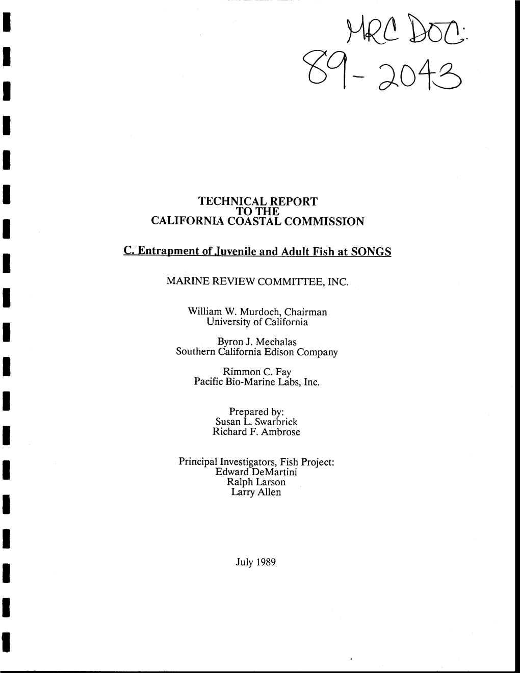 Final Technical Report of the Marine Review Committee to the California