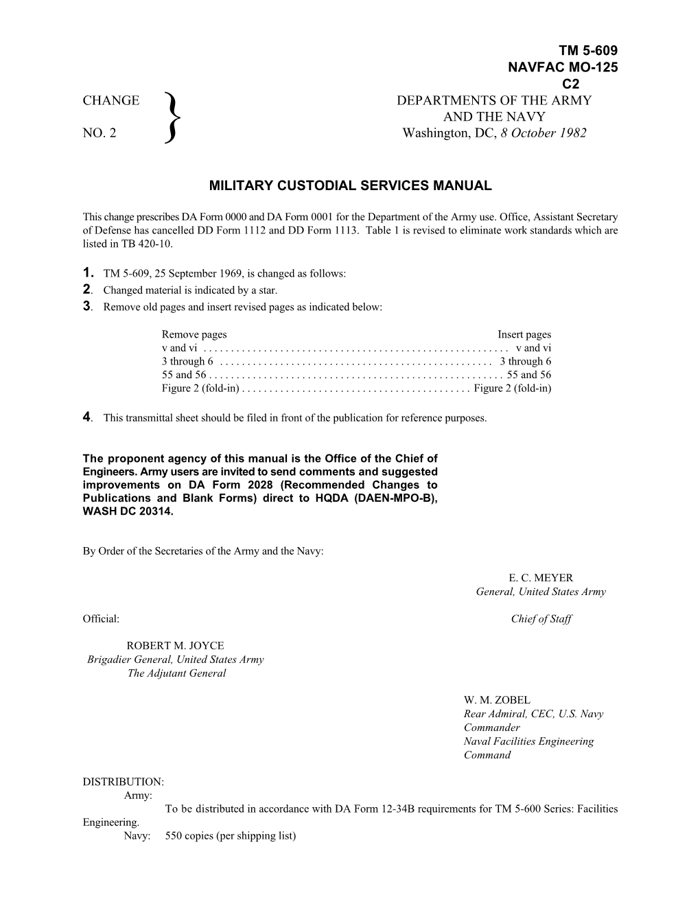 TM 5-609 Military Custodial Services Manual, Includes Changes 1&2