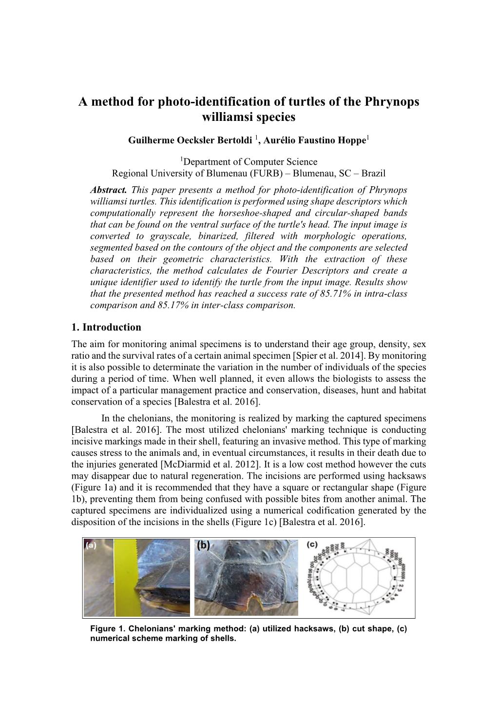 A Method for Photo-Identification of Turtles of the Phrynops Williamsi Species