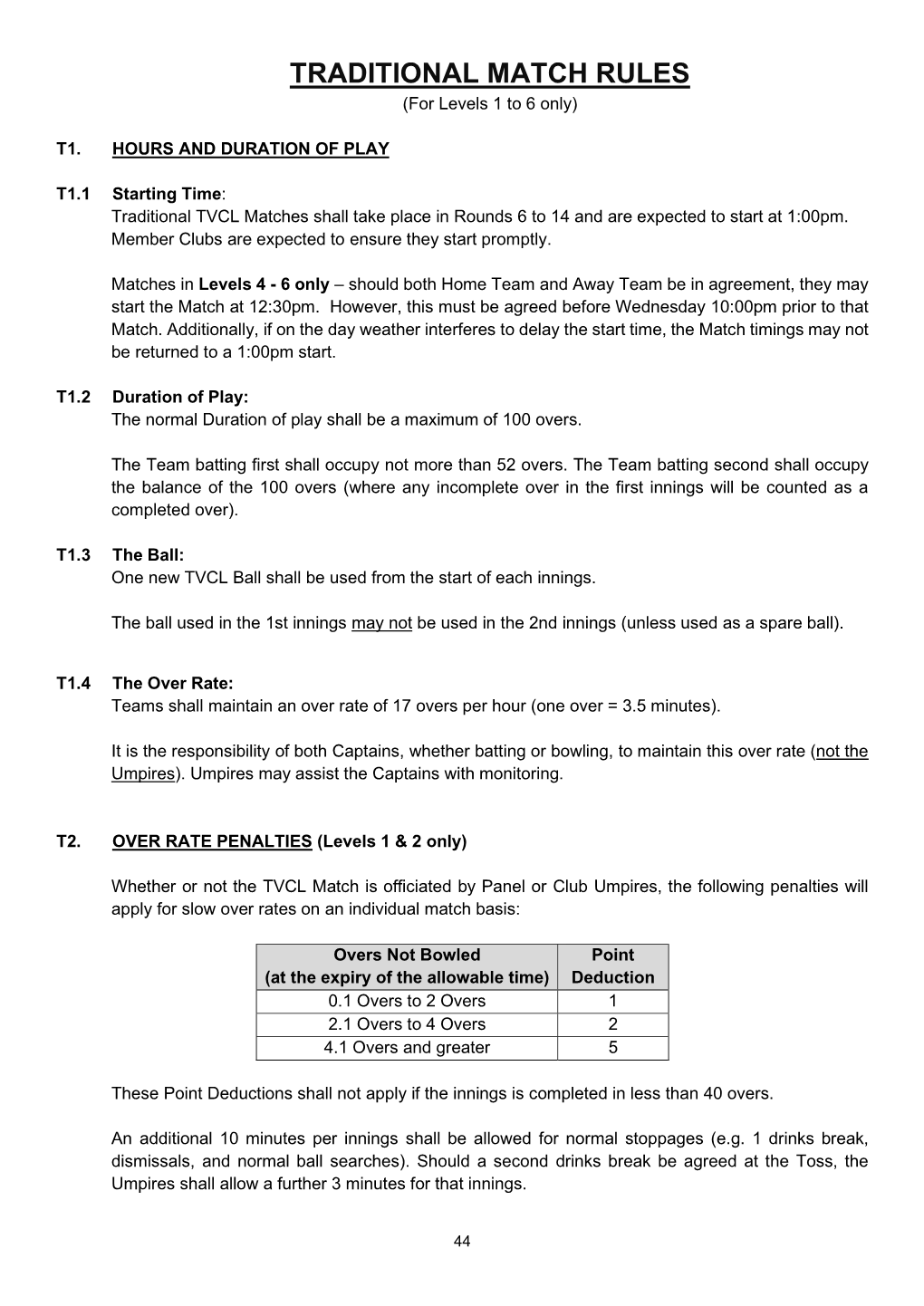 TRADITIONAL MATCH RULES (For Levels 1 to 6 Only)