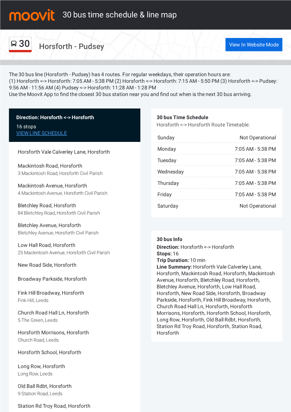 30 Bus Time Schedule & Line Route