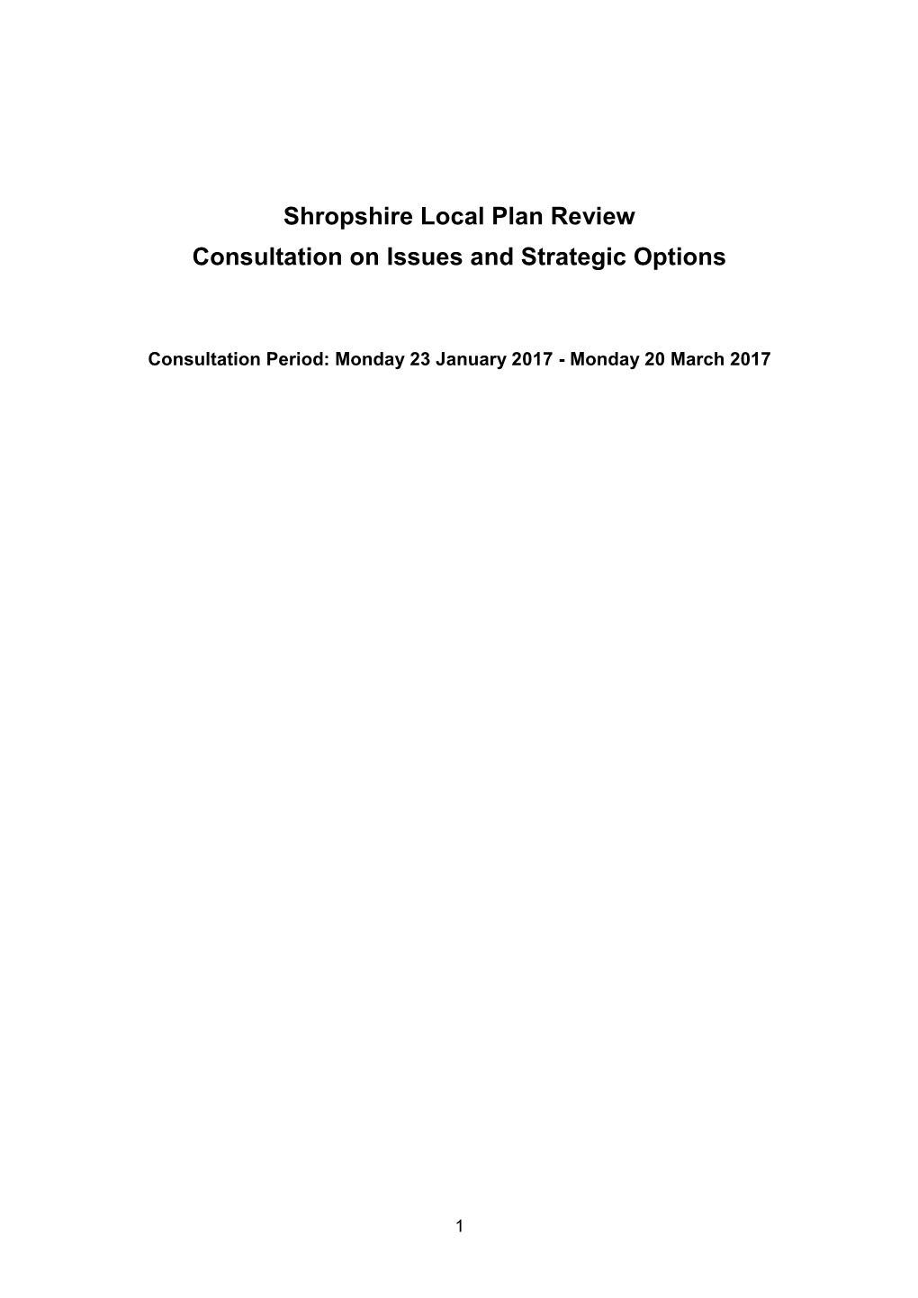 Shropshire Local Plan Review Consultation on Issues and Strategic Options