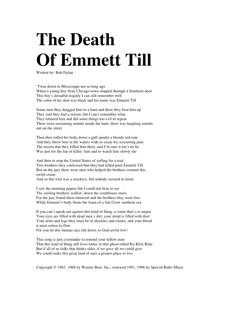 The Death of Emmett Till/Bob Dylan