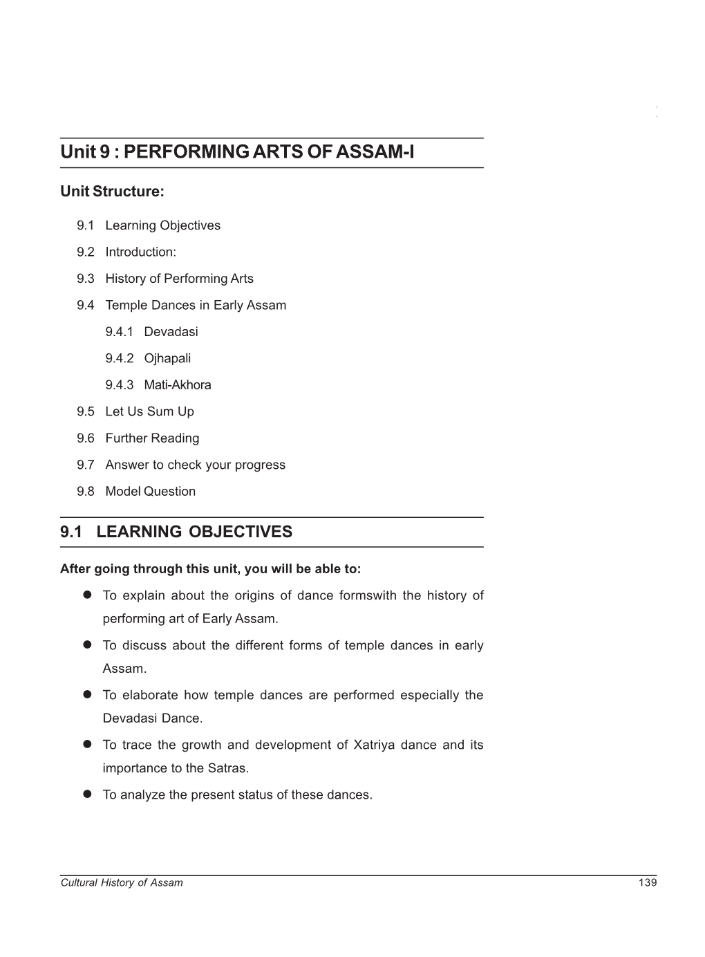 Unit 9 : PERFORMING ARTS of ASSAM-I