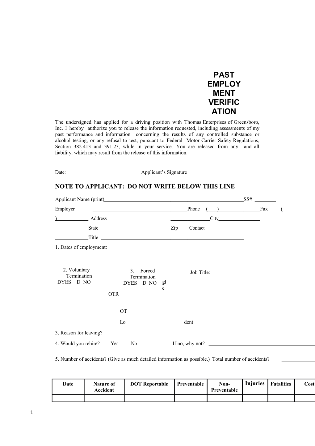 Verification of Past Employment for DOT Employment