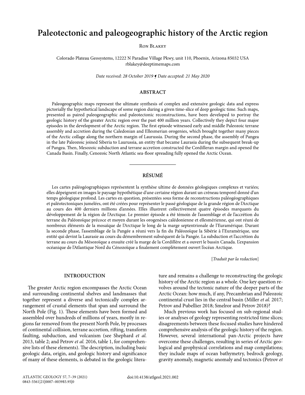 Paleotectonic and Paleogeographic History of the Arctic Region