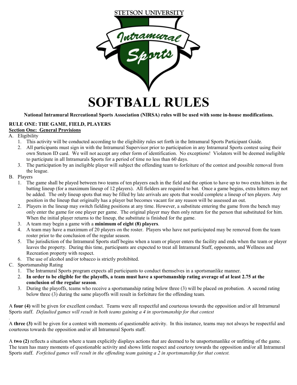 Softball Rules