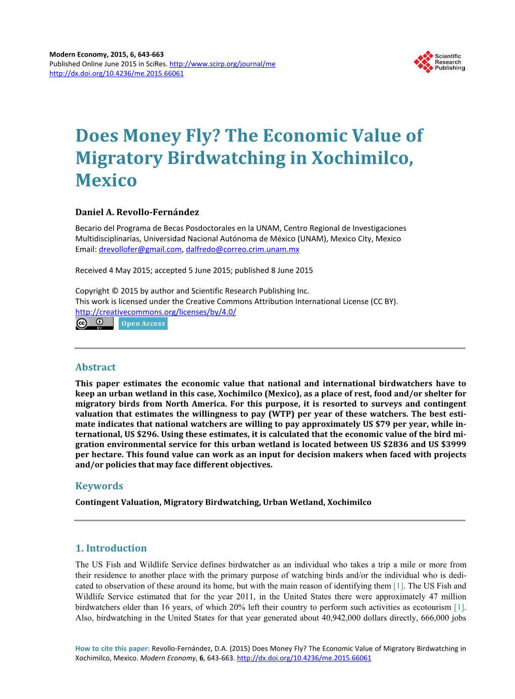 The Economic Value of Migratory Birdwatching in Xochimilco, Mexico