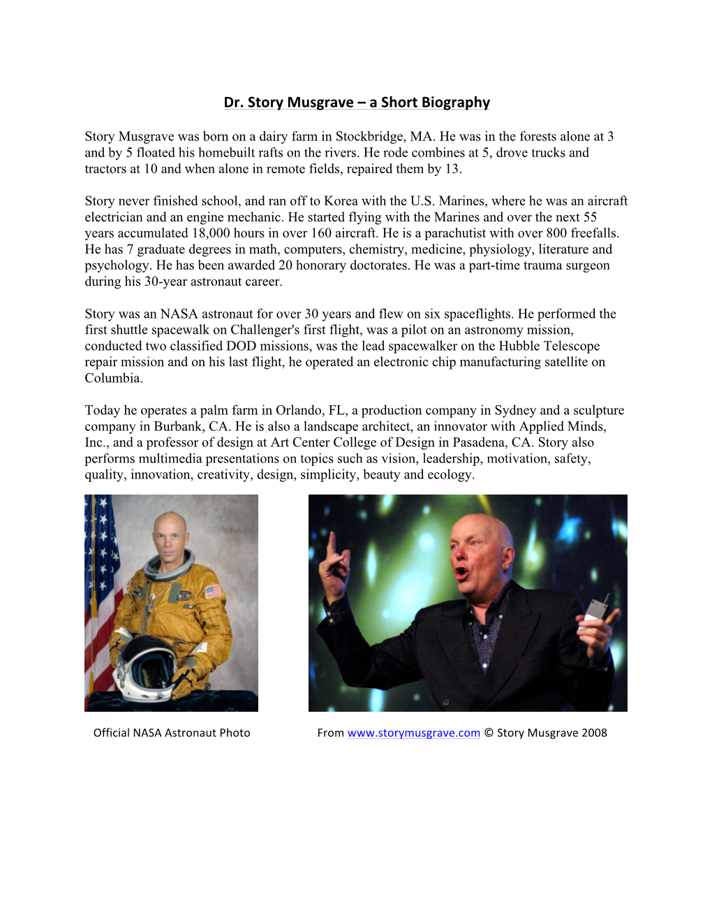 Dr. Story Musgrave – a Short Biography