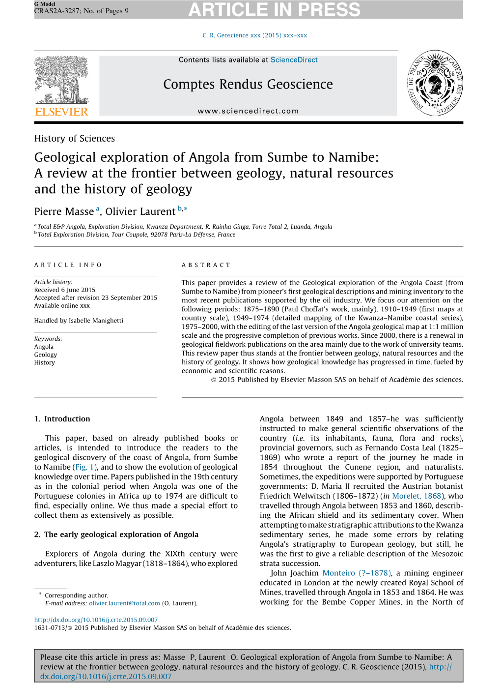 Geological Exploration of Angola from Sumbe to Namibe