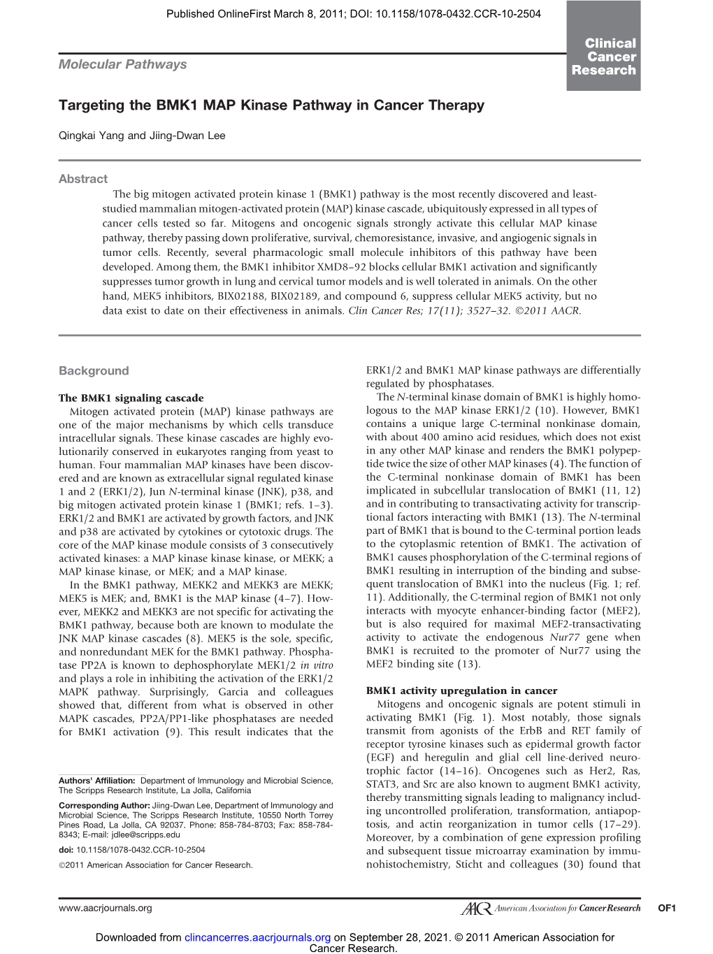 Targeting the BMK1 MAP Kinase Pathway in Cancer Therapy