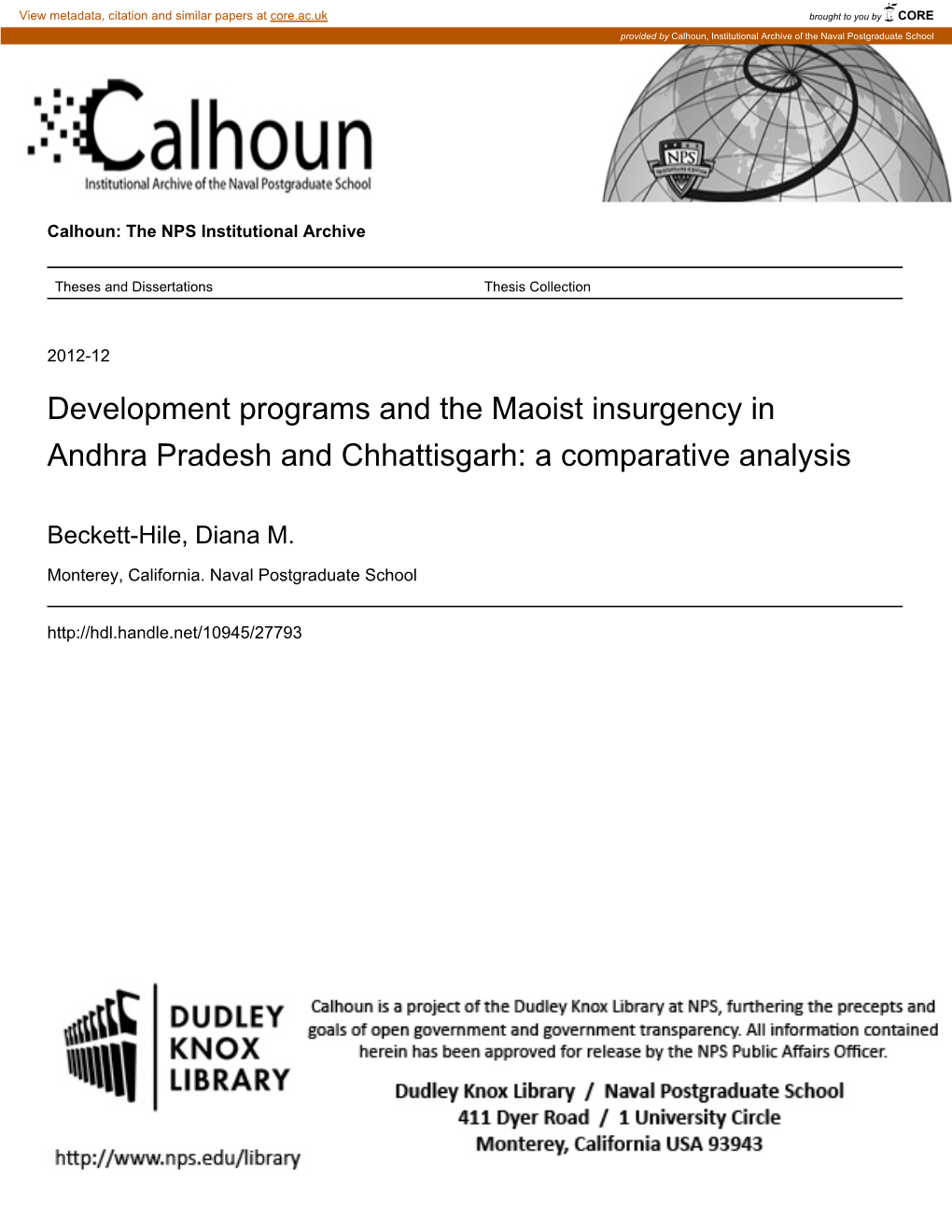 Development Programs and the Maoist Insurgency in Andhra Pradesh and Chhattisgarh: a Comparative Analysis