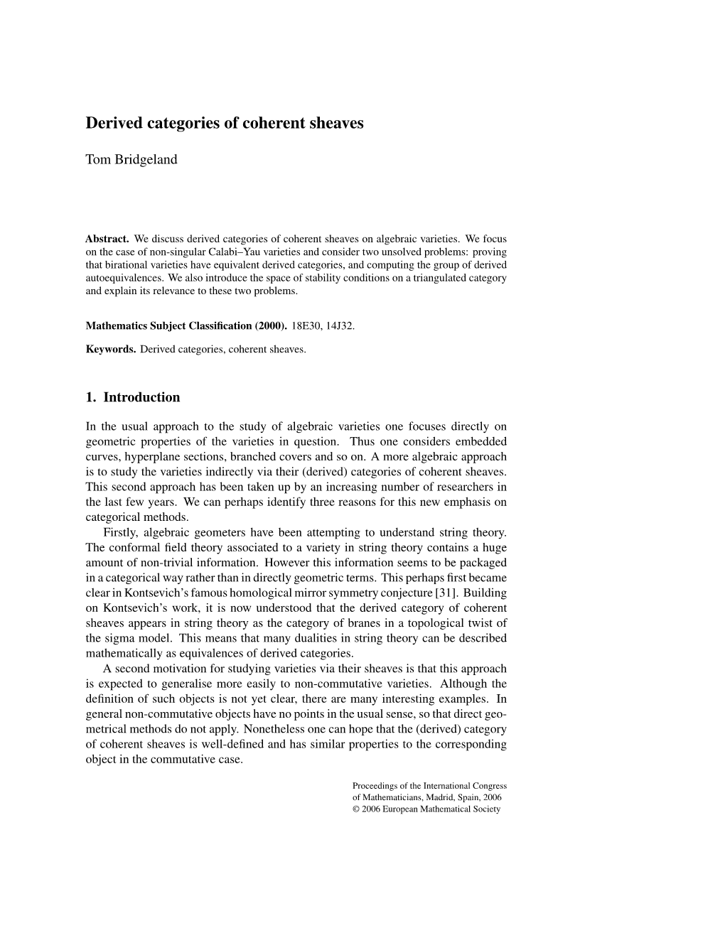 Derived Categories of Coherent Sheaves