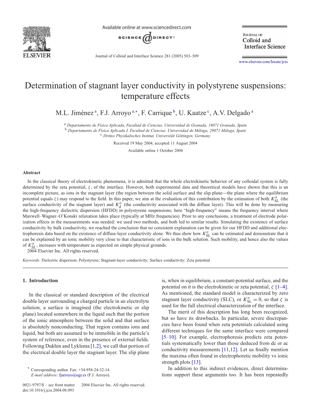 Determination of Stagnant Layer Conductivity in Polystyrene Suspensions: Temperature Effects