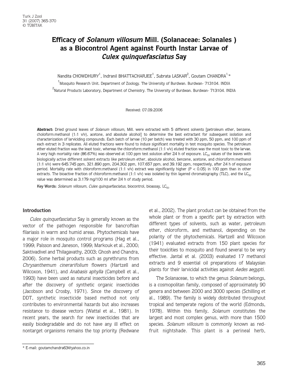 As a Biocontrol Agent Against Fourth Instar Larvae of Culex Quinquefasciatus Say