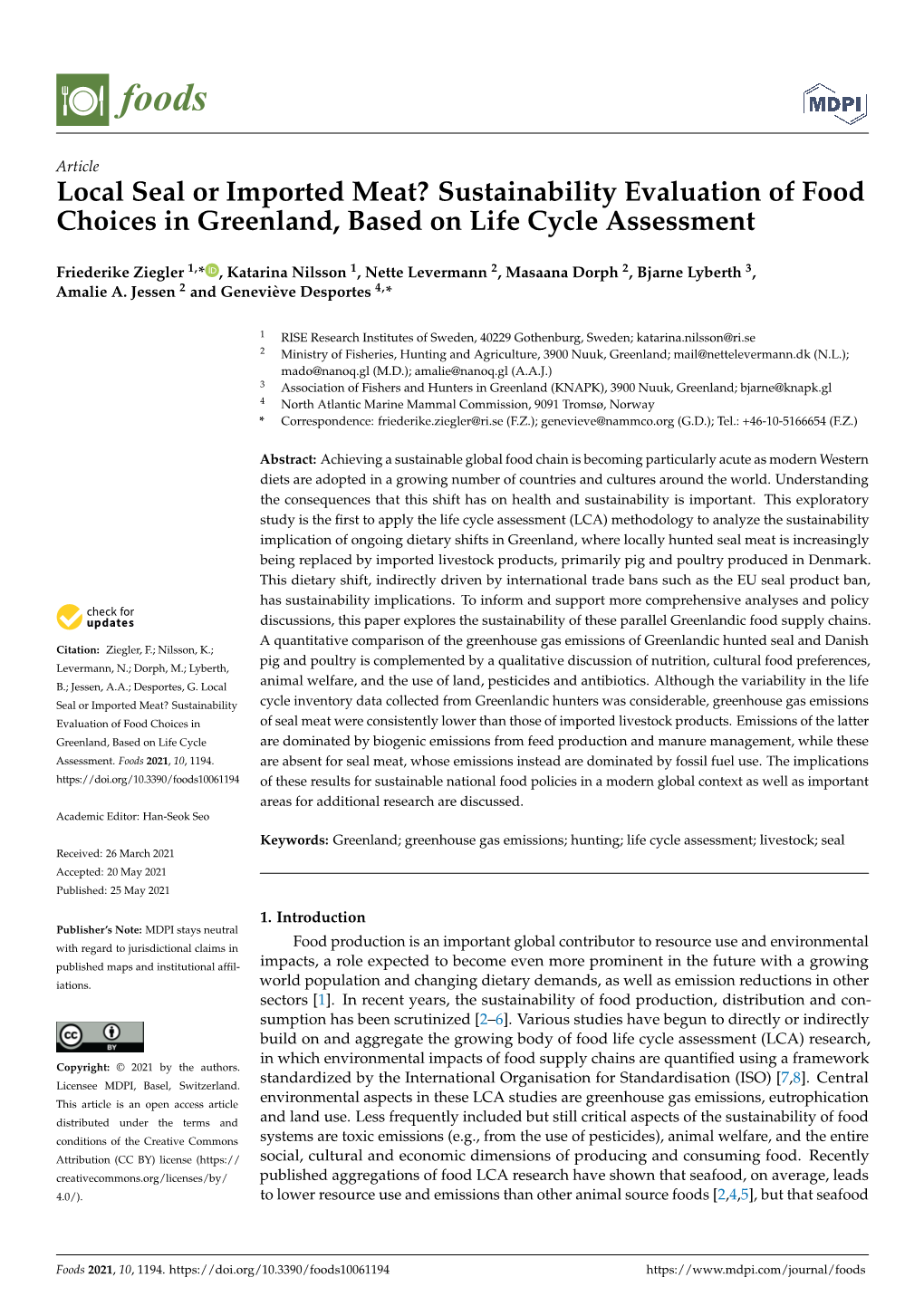 Local Seal Or Imported Meat? Sustainability Evaluation of Food Choices in Greenland, Based on Life Cycle Assessment