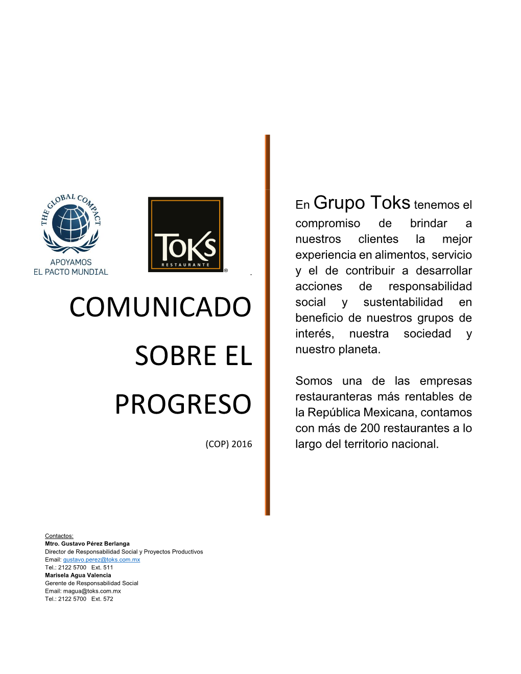 Comunicado Sobre El Progreso