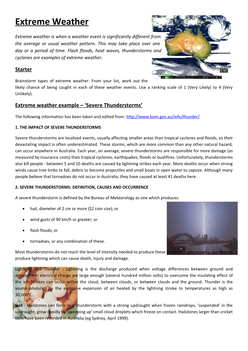 Extreme Weather Example Severe Thunderstorms