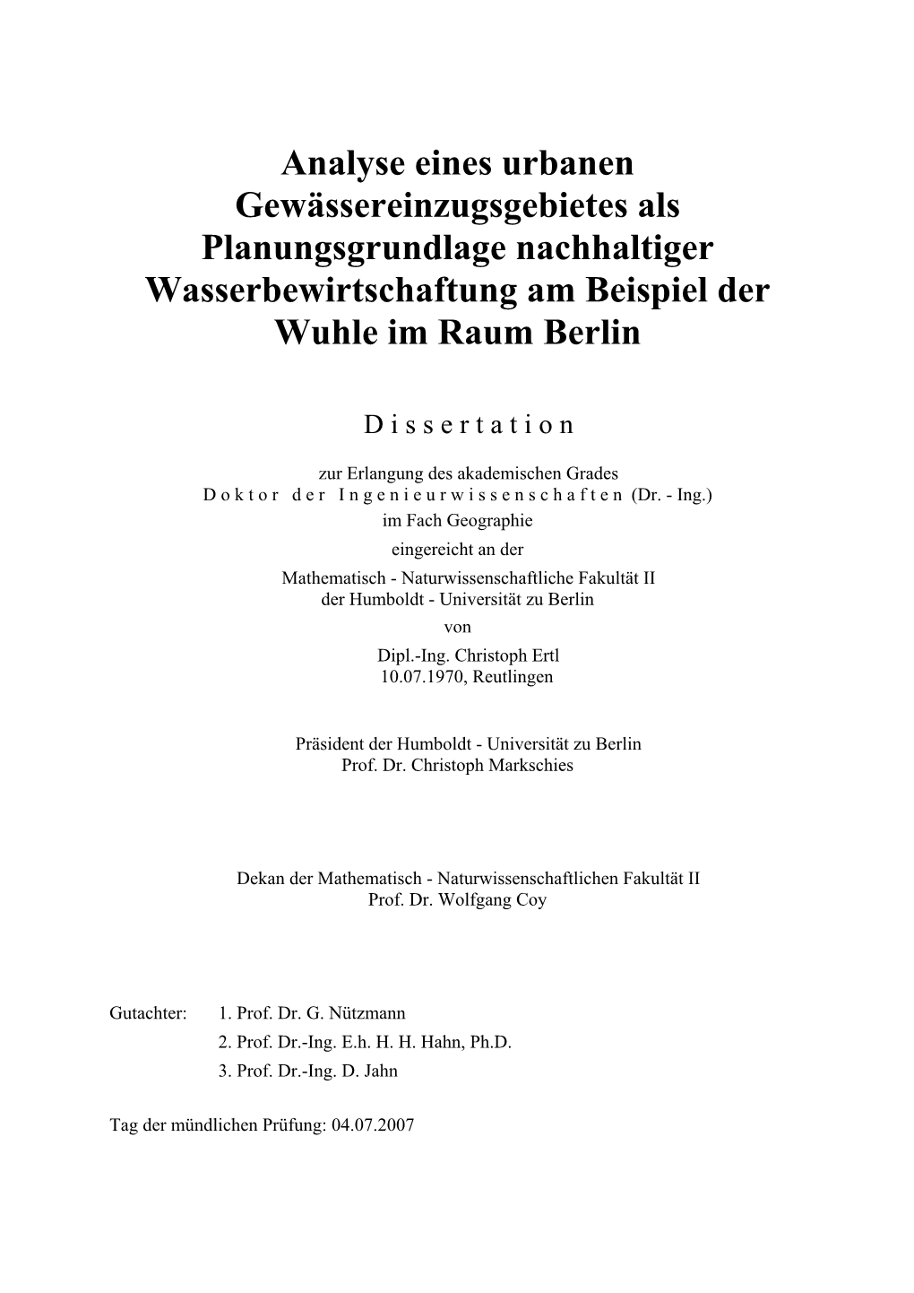 Analyse Eines Urbanen Gewässereinzugsgebietes Als Planungsgrundlage Nachhaltiger Wasserbewirtschaftung Am Beispiel Der Wuhle Im Raum Berlin