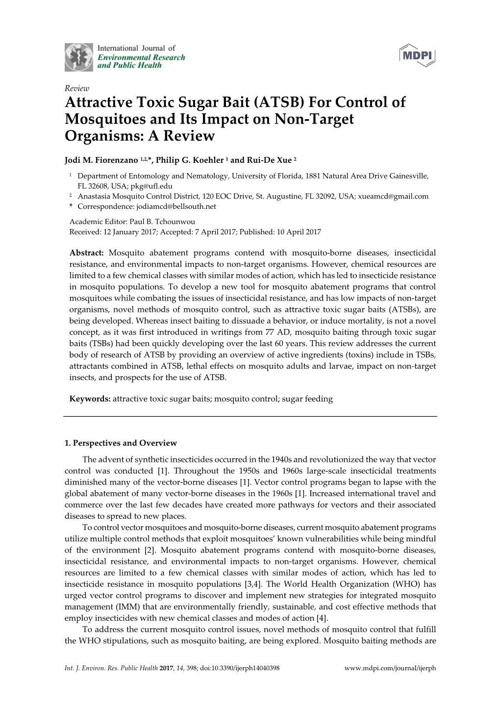 Attractive Toxic Sugar Bait (ATSB) for Control of Mosquitoes and Its Impact on Non-Target Organisms: a Review