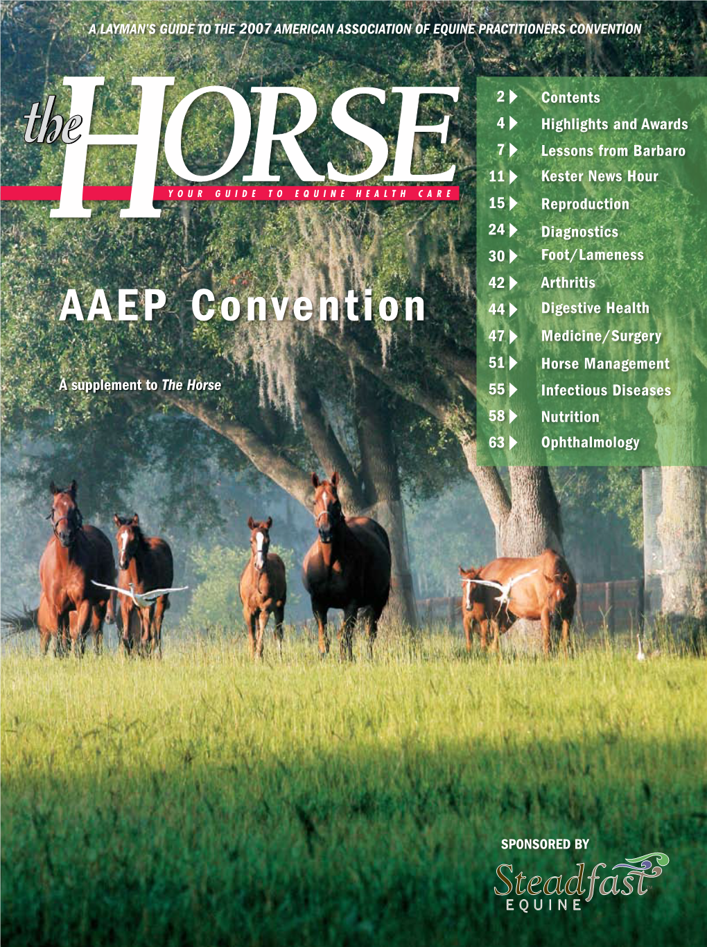 AAEP Convention 44 Digestive Health 47 Medicine/Surgery 51 Horse Management a Supplement to the Horse 55 Infectious Diseases 58 Nutrition 63 Ophthalmology