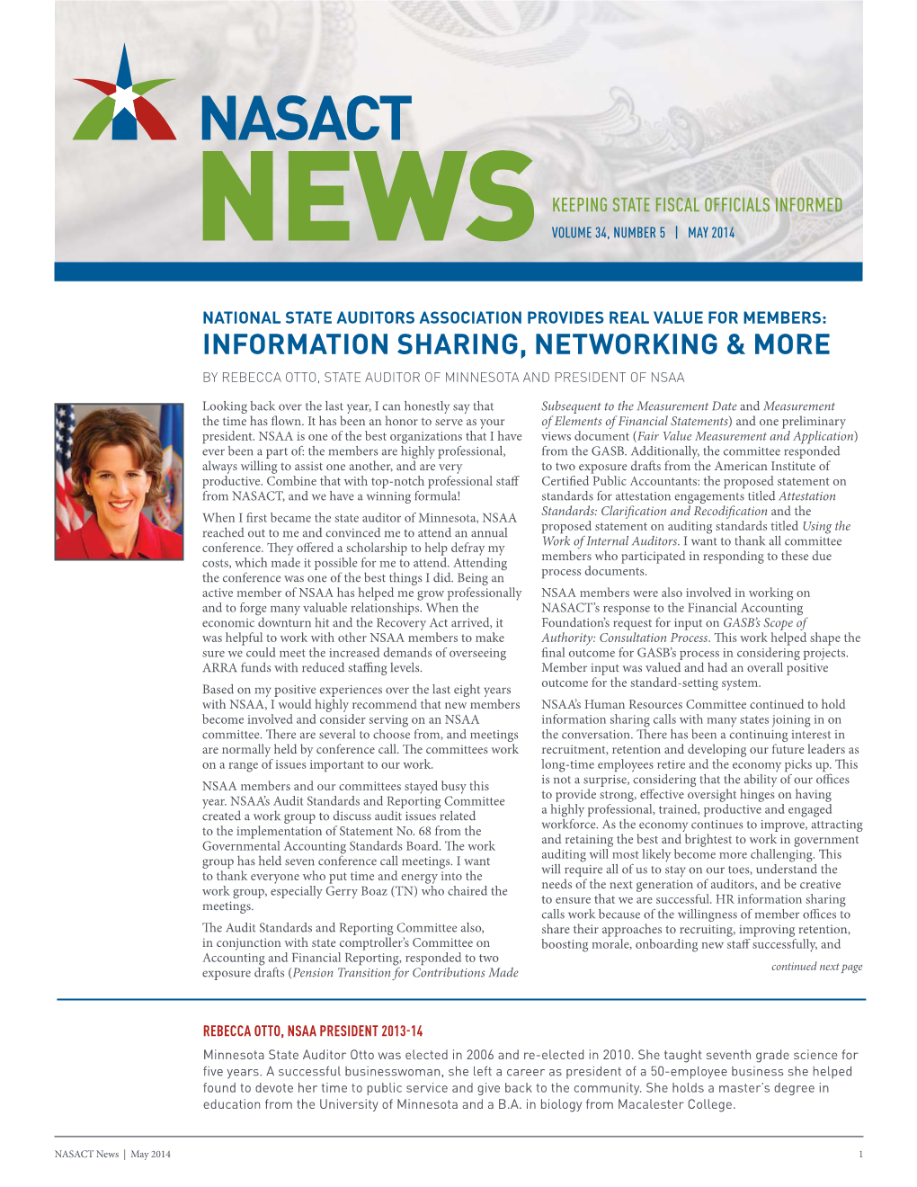 NASACT News | May 2014 1 MESSAGE from NSAA’S PRESIDENT