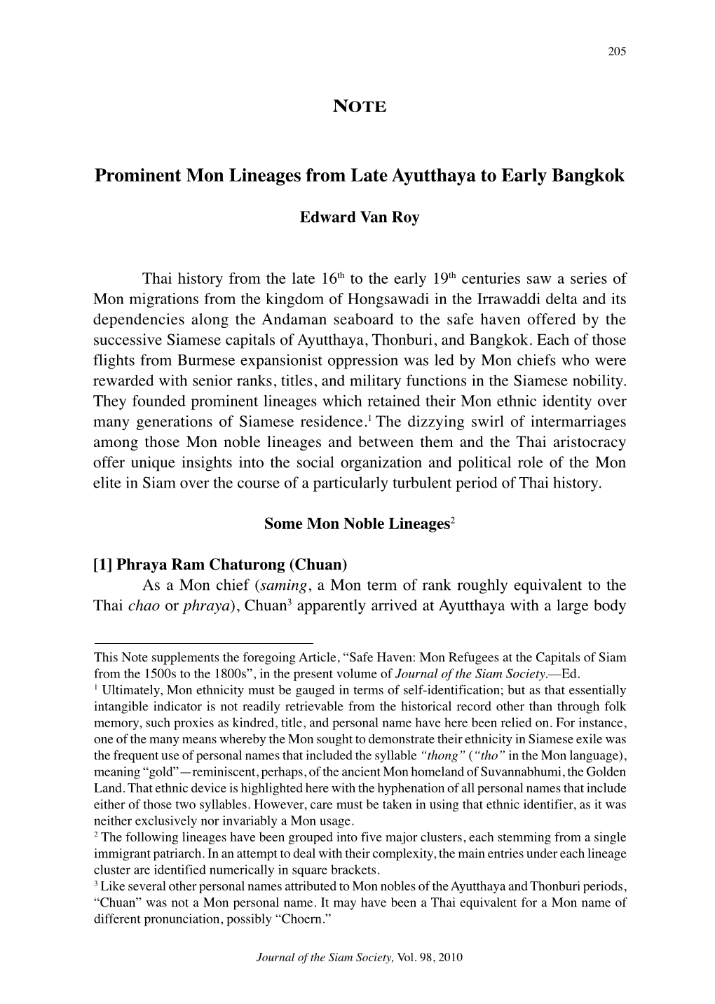 Prominent Mon Lineages from Late Ayutthaya to Early Bangkok