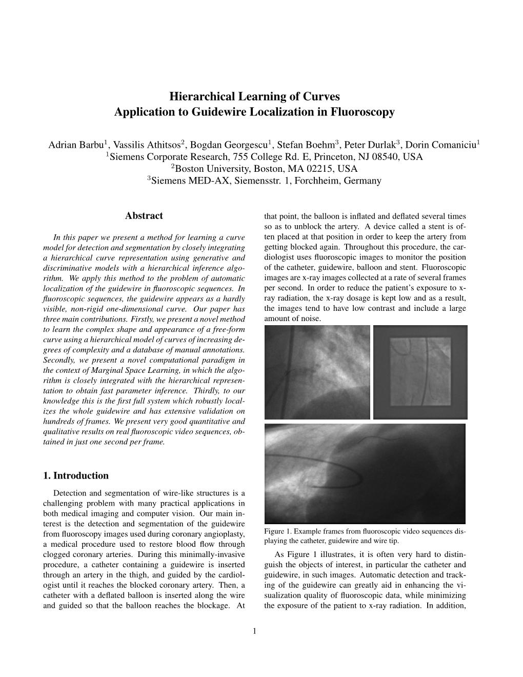 Hierarchical Learning of Curves Application to Guidewire Localization in Fluoroscopy