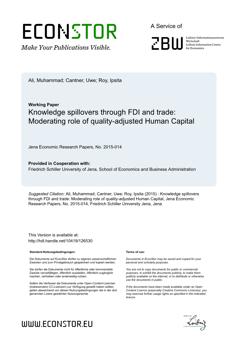 Knowledge Spillovers Through FDI and Trade: Moderating Role of Quality-Adjusted Human Capital