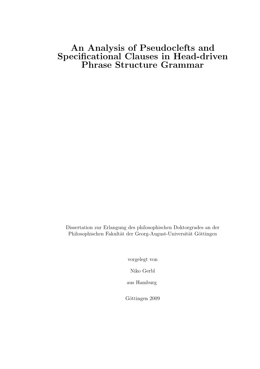 An Analysis of Pseudoclefts and Specificational Clauses in Head