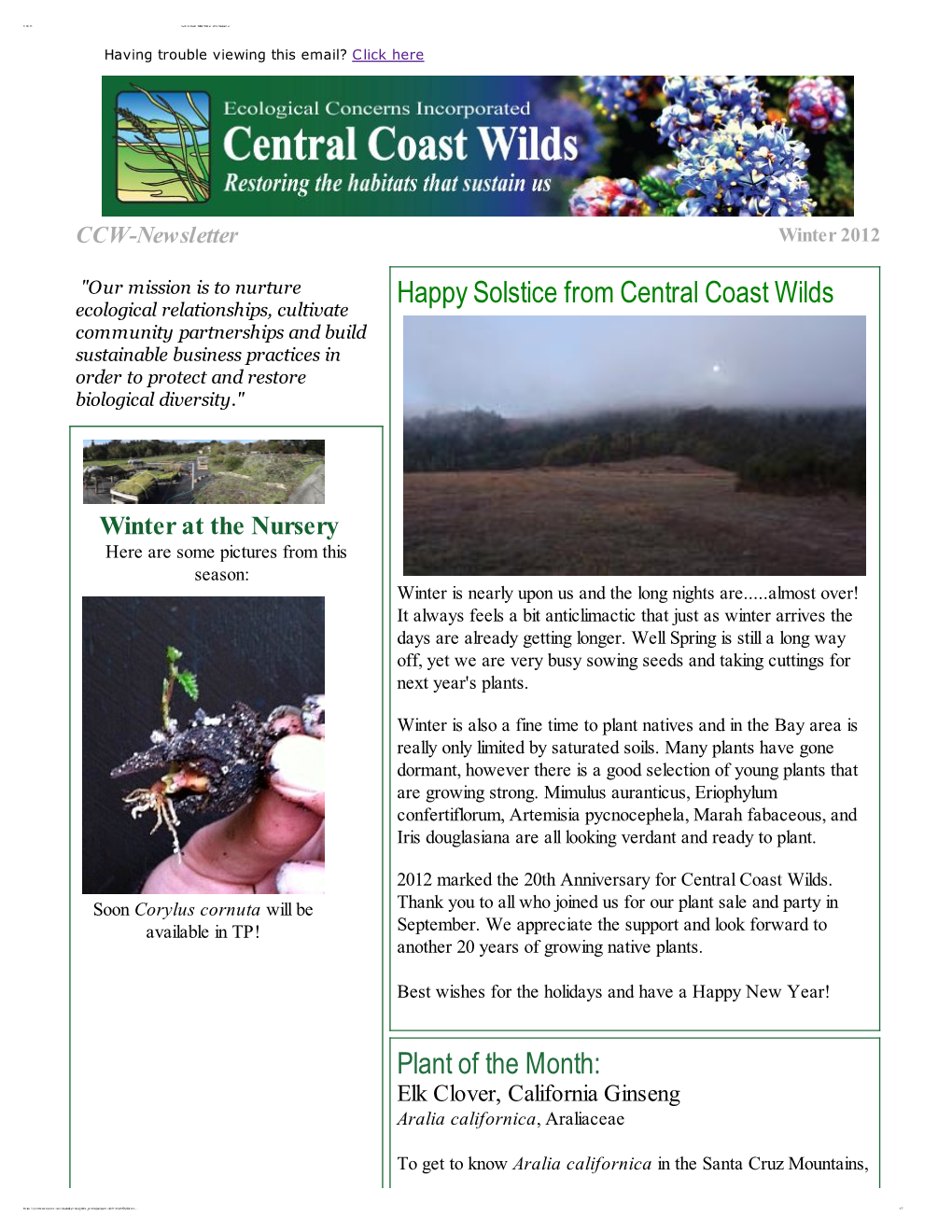 CCW Winter 2012 Newsletter
